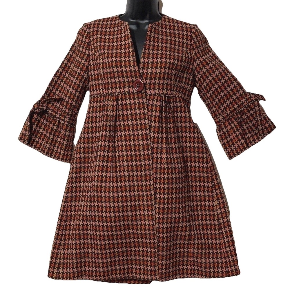 Beth Bowley Pea Coat Houndstooth Tweed Classic Old Money Womens Size 2 Small